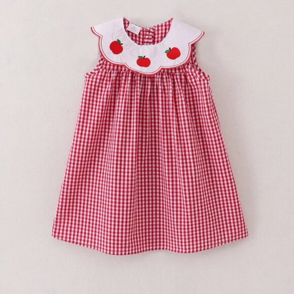 Other - Boutique Back to School Apple Embroidered Red Plaid Dress